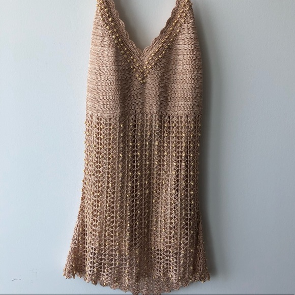 Le Chateau Halter Neck Knitted Beaded Beige Top - Picture 2 of 5